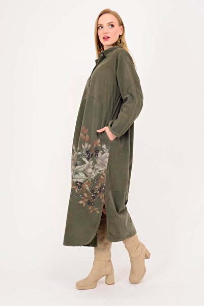 Park Moda 10974 ROCHIE CĂMĂȘĂ DE CATIFELĂ CU MODEL FLORAL LOVA