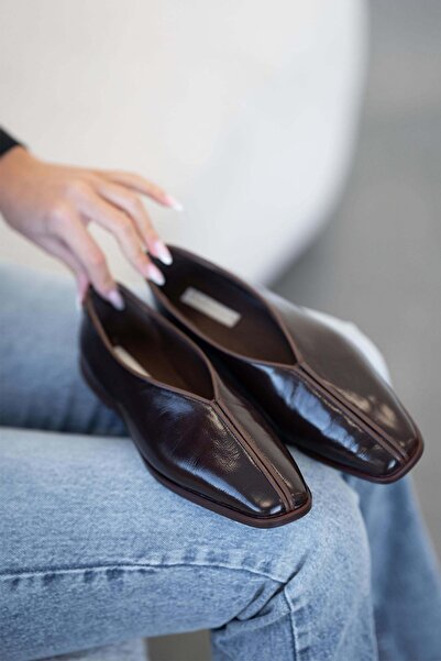 Parponi Savic Γυναικείο Γνήσιο Δερμάτινο Κραδασμένο Λουστρίνι Μπαλαρίνα Καφέ