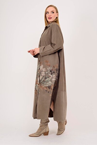 Park Moda 10974 ROCHIE CĂMĂȘĂ DE CATIFELĂ CU MODEL FLORAL LOVA