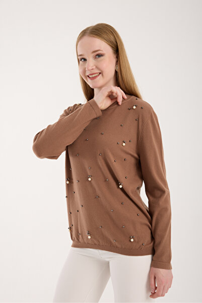 Moda Days Pearl Detailed Crew Neck Knit Blouse
