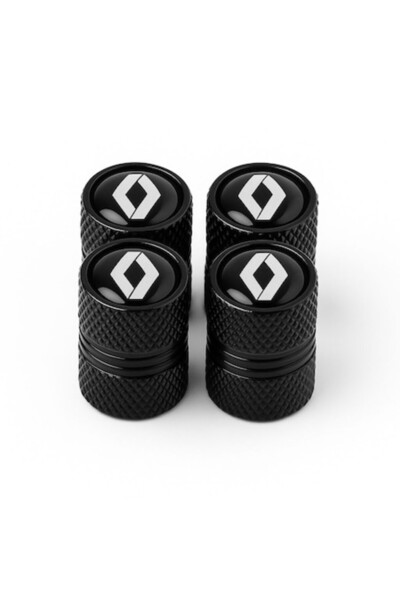 Renault Set de 4 capace de supapă, aluminiu negru, logo argintiu, design modern