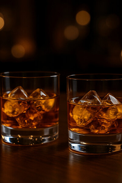 VANTINA HOME كأسان زجاجيان للويسكي - كأس ويسكي بقاعدة مسطحة