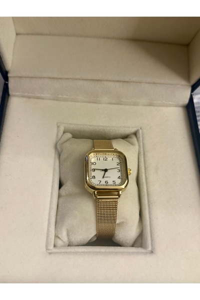 QUARTZ Retro Minimal Square Vintage Gold Straw Cord Wristwatch