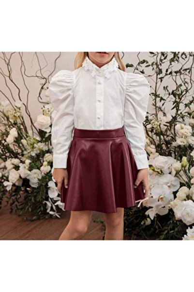 MAROVOAY Girl's Faux Leather Flared Skirt