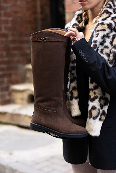 DESPİNA VAGNER Kadın Uzun Konç Kaymaz Rahat Taban Süet Dokulu Kışlık Çizme