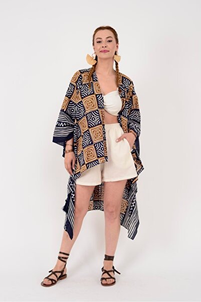 Park Moda An4012 Marine Geometric Pattern Poncho