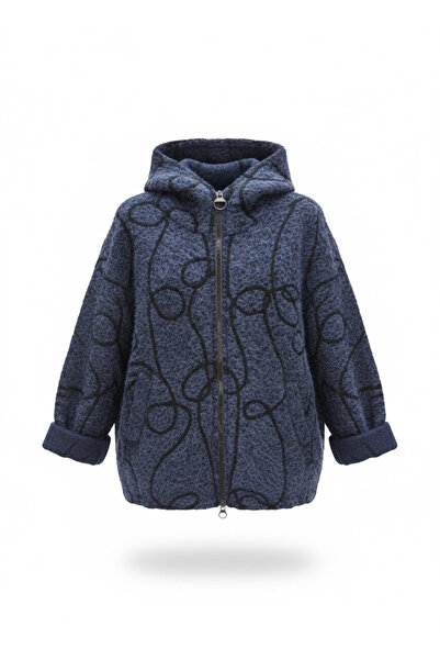 della moor Γυναικείο μπουφάν με φερμουάρ με μπλε ιταλικό πούπουλο K με κουκούλα φαρδιά εφαρμογή