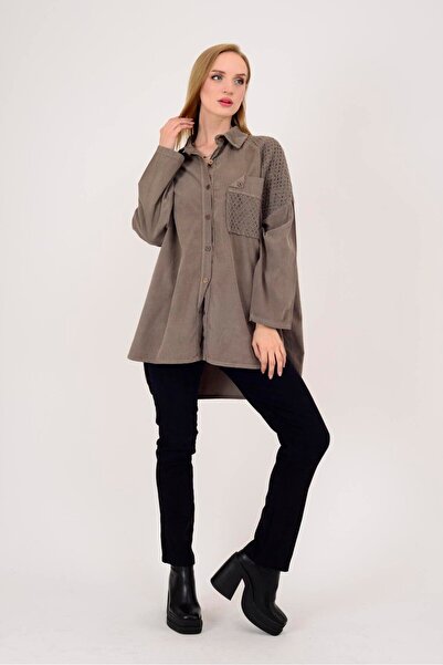 Park Moda 11439 Lova Fisto Detailled Tubular Velvet Shirt