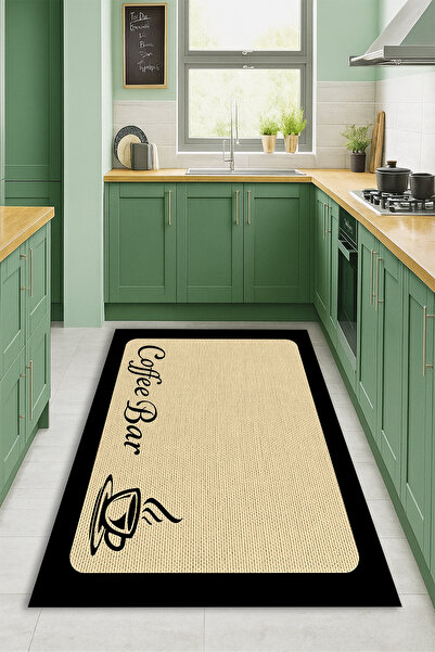 Kessy Home Studio Coffee Bar Yazılı Dijital Baskı Kaymaz Taban Halı Makinede ...