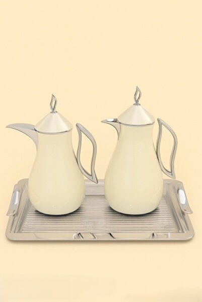 Generic High-end stainless steel tea and coffee thermos set with serving tray