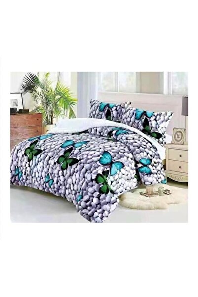 MHR Cocolino plush duvet set 3-piece (200 x 230 cm) gray with stones and butterflies