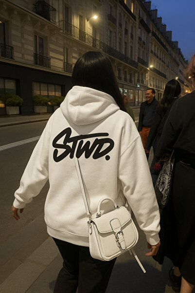 CLASSY.MODA Unisex 3 Thread O Oversized K Hooded Kangaroo Pocket Swnd Written Back B Printed Sweatshirt