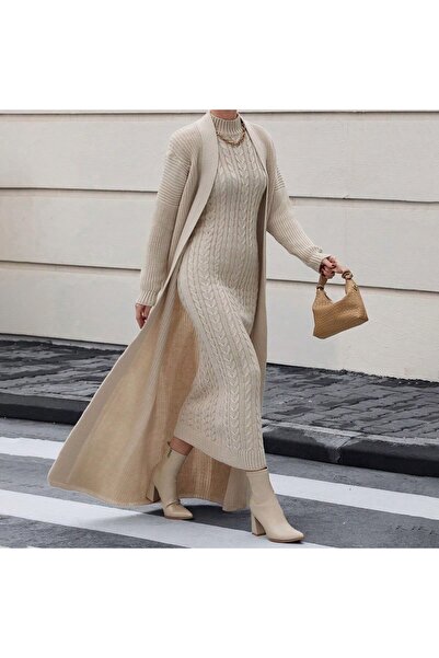 Jinx Wear Fashion Vintage Hair Braid Suspender Dress and Cardigan Acrylic Knitwear Set