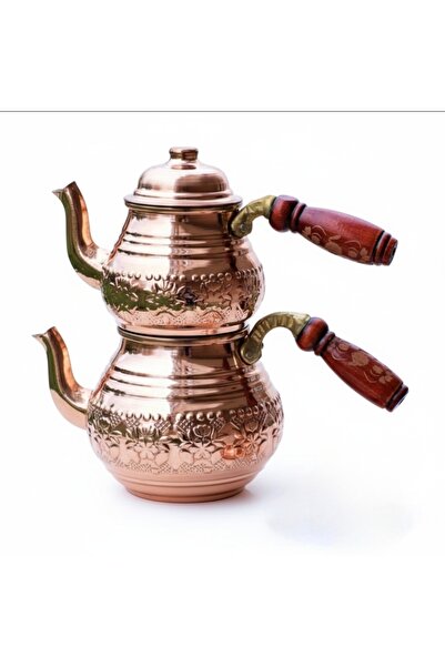 Zinnun Copper Teapot Hand-Embroidered Studded Patterned Medium Size. 2.8 Liters, 0.70 Mm, 850 Grams.