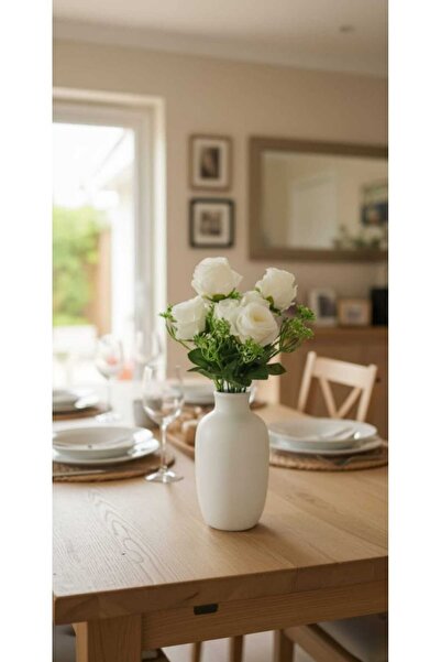 ENRUFLORA Beyaz Küçük Çok Katlı 6 Kafalı Gül Süs Vazo Salon Dekor Aranjman Se...