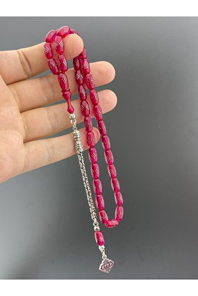 Tesbih Store Gümüş Çakımlı Ateş Kehribar Gümüş Kaplama Püskül 6x11 mm