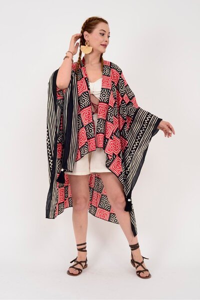 Park Moda An4012 Marine Geometric Pattern Poncho