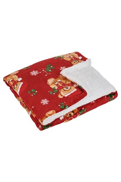 OEM Velvety Christmas Baby Blanket, 100x75 cm, Red with Bear Design – Soft, Warm, Festive Gift