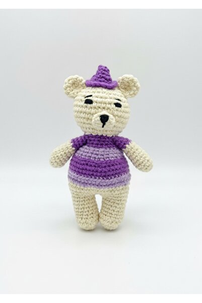 perasse Mor şapkalı ayıcık amigurumi oyuncak 15 cm