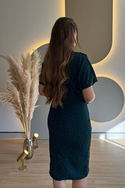 Aventien Draped Stone Emerald Midi Dress