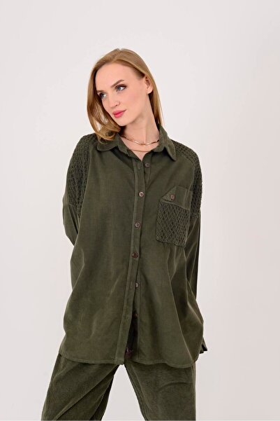 Park Moda 11439 Lova Fisto Detailled Tubular Velvet Shirt