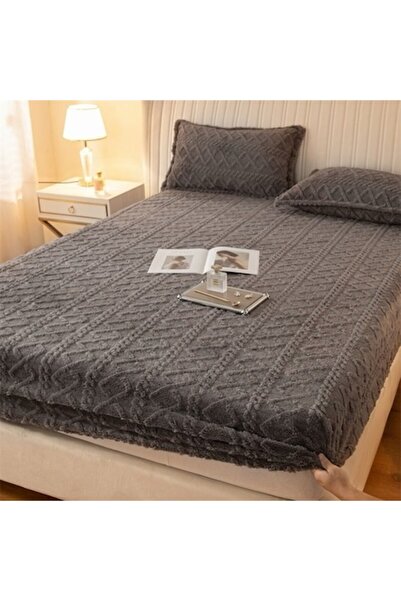 MHR Cocolino bed cover with 2 pillowcases, knit, plain, 3-piece, 180x200 cm, dark gray