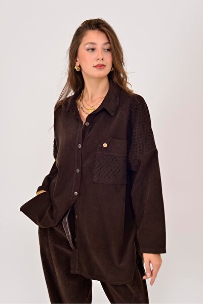 Park Moda 11439 Lova Fisto Detailled Tubular Velvet Shirt