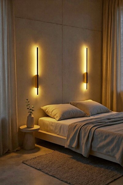 Emriba Elektrikli Kılıç Aplik Gece Lambası Ahşap Kasa Natürel Renk 2 Adet (70 cm)