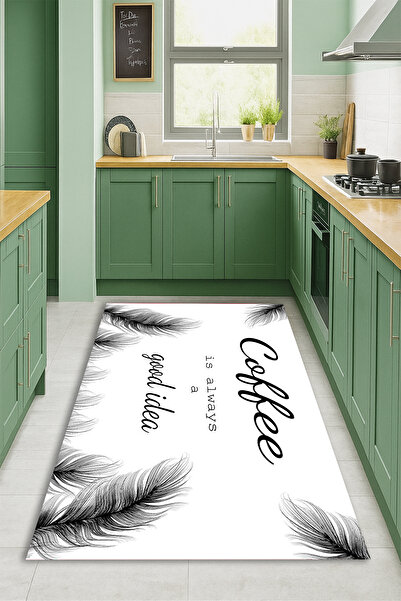 Kessy Home Studio Coffee Yazılı Dijital Baskı Kaymaz Taban Halı Makinede Yıka...
