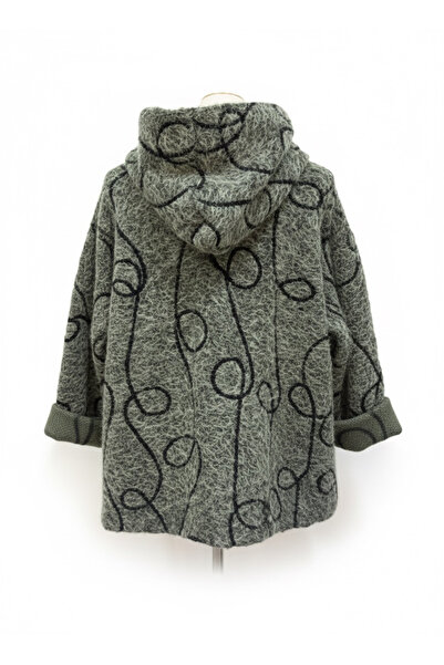 della moor Women's Khaki Italian Feather Zippered K Hooded Wide Fit Boucle Coat