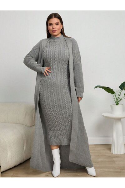 Jinx Wear Fashion Vintage Hair Braid Suspender Dress and Cardigan Acrylic Knitwear Set