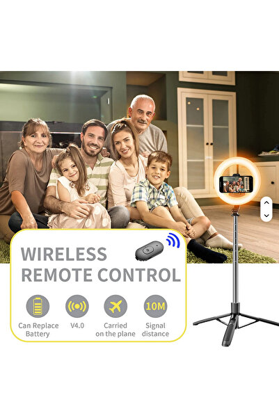 cyke OWD05s Ring Light 8” cu Selfie Stick și Trepied Stabil,Iluminare , 3 Culori de Lumină,Rotire 360°