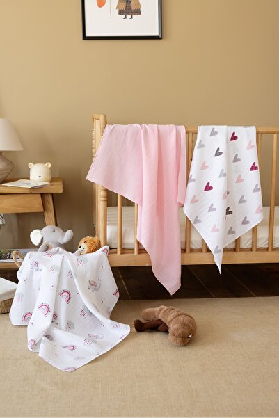 lizayn home Multi-Purpose Muslin Blanket & Blanket Set of 3 100% Cotton Oeko-Teks Certified 80X80 cm