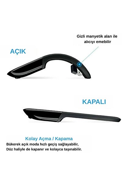 HPYTECH Arc Touch Katlanabilir Mouse-Dokunmatik Kaydırma-BlueTrack Yüksek Hassasiyet