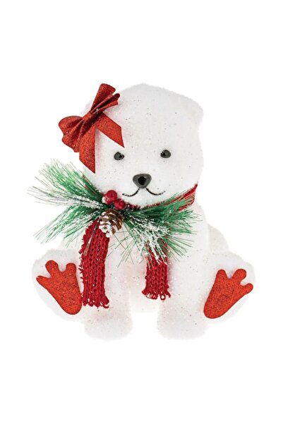 OEM Christmas Polar Bear Decorative Foam Figurine, White with Red Bow and Scarf, 20x14x21 cm