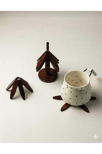 Kaan Accessoire 3-Piece Acacia Color Wooden Tree with Stand - Nihale Practical Folding Nihale