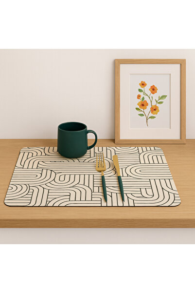 HAPPY MEOW Absorbent kitchen countertop mat, drying kitchen utensils, 60x40cm, cream with geometric pattern