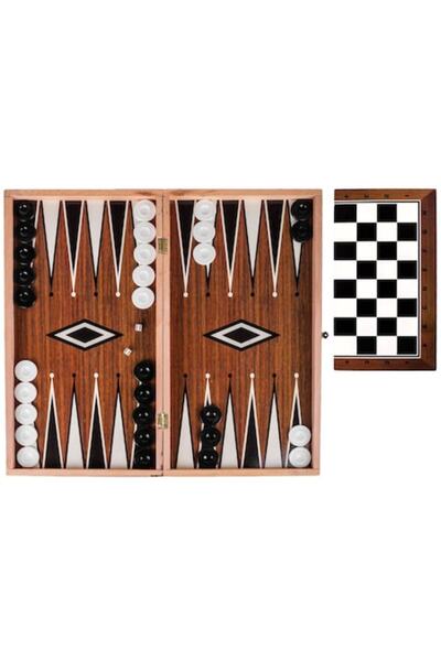 OEM Backgammon and Chess Game - Wooden with Black Pieces & Pawns 47.5x50cm