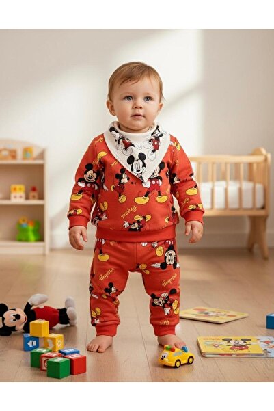 Lumos Trade Unisex Mickey Mouse Patterned 3-Piece Baby Set Sweatshirt + Botto...