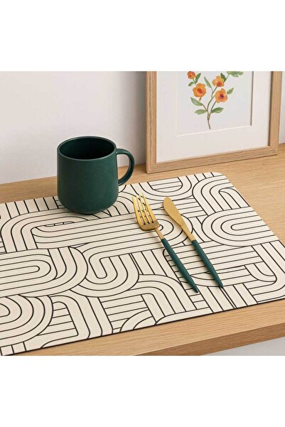 HAPPY MEOW Absorbent kitchen countertop mat, drying kitchen utensils, 60x40cm, cream with geometric pattern