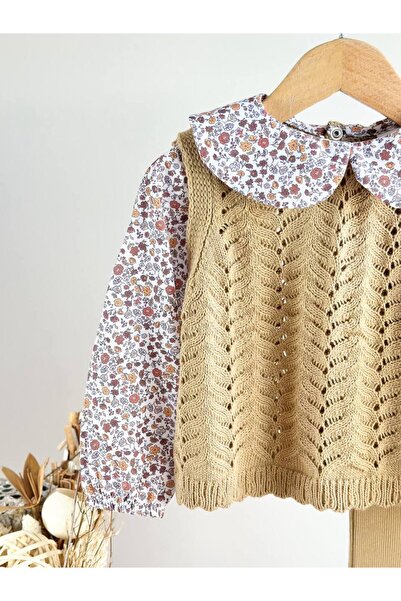 Pinkitokids Knitwear Set with Floral Collar and Shirt Detail