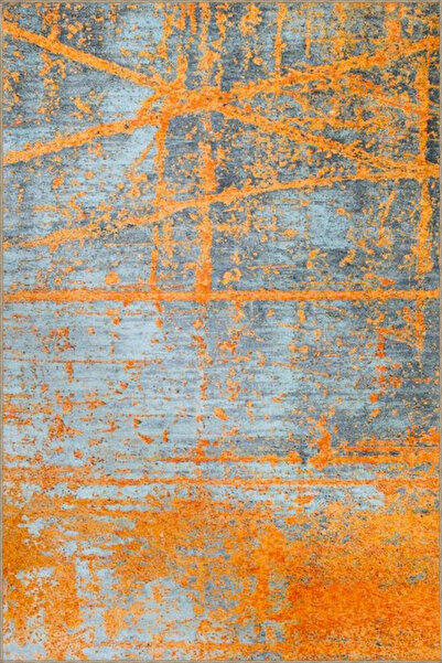 Rugs Modern Halı Berlin Turuncu Temalı Desenli Dokuma Taban Halı ve Yıkanabil...