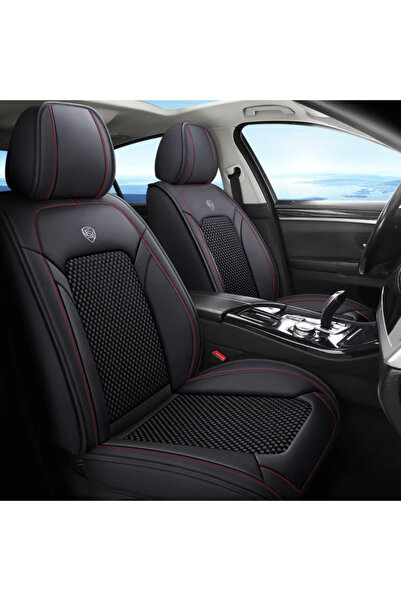 Top Car Interior Set de 2 huse pentru scaune auto, piele Nappa și material textil, scaune față, pentru toate anotimpurile, negru