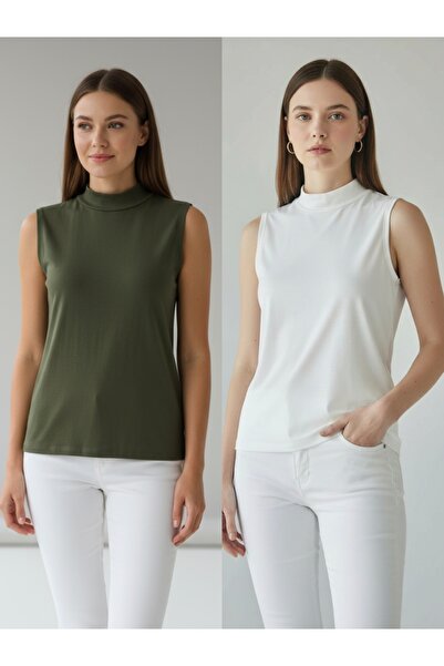 ENDAMIM 2 Pack Short Fishing Collar Combed Cotton Thin Soft Textured Lining / Underwear