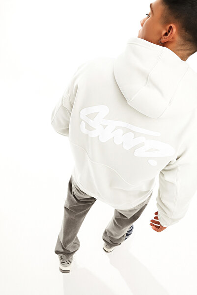 CLASSY.MODA Unisex 3 Thread O Oversized Swnd Lettering B Printed K Hooded Kangaroo Pocket Streetwear Hoodie Sweat