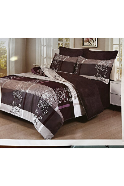 DELUXE Pucioasa Set de lenjerie de pat Pucioasa King Size, 6 piese, model baroc, violet F2042, 230x250cm, bumbac fin