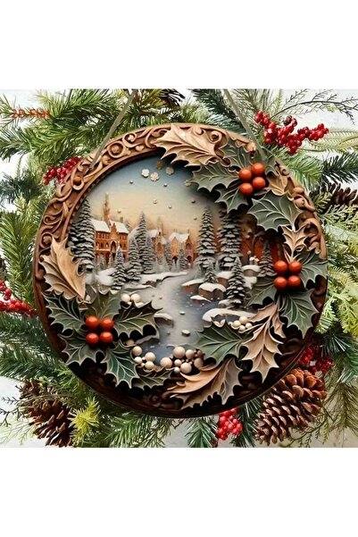 SedTa Yeniyıl Temalı Karlı Kış Köyü 2D Kapı Süsü