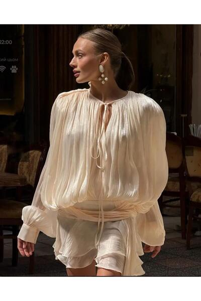 LEVABOUTIQUE Silky Satin Textured Pleated Volume Sleeve Evening Mini Dress