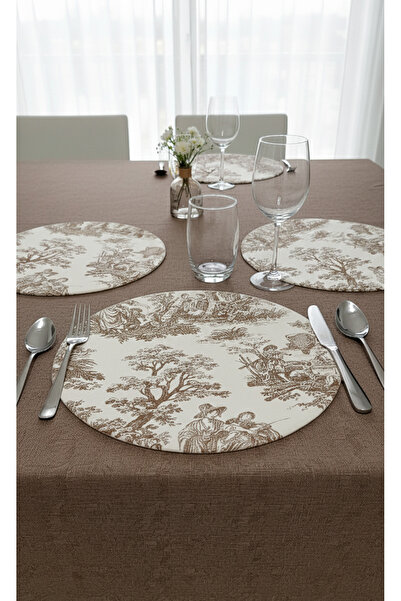 shopshop Milk Coffee French Country American Service 6 Pieces 33X33 Mdf Elastic Fabric Supla Tableware Presentation Set