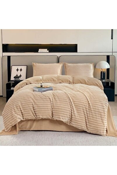 MHR Cocolino Fluffy Duvet Set with Fur, 200x230 cm, 2 Pillowcases 50x70 cm, Beige